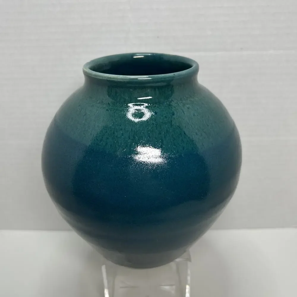 Vtg Studio Art Pottery Mottled Teal Blue Glazed 6